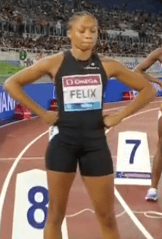 Allyson Felix, the 2012 Olympic 200m champion in her farewell season, was seventh in 22.97.