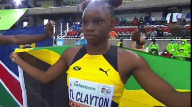 Jamaica's Tina Clayton the winner of the gold in 100m at world's junior