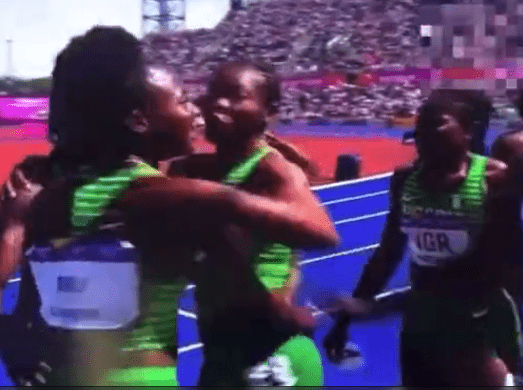 The Nigeria 4x100m relay team win the commonwealth 4x100m relay