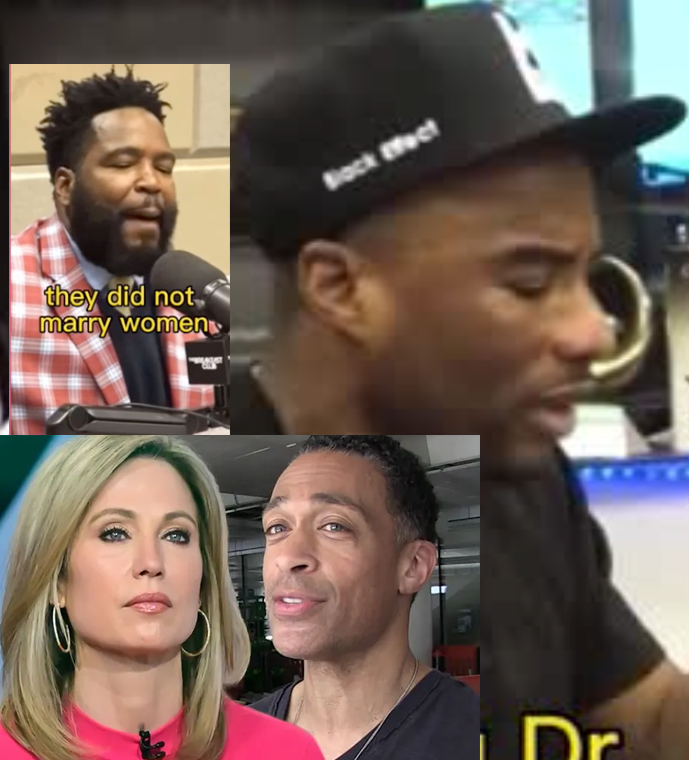 co-hosts's Amy Robach and T.J Holmes  of good morning America Charlamagne of the breakfast club and Dr Umar Johnson
