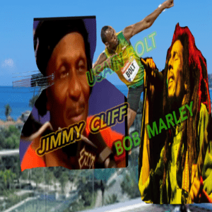Reggae King Bob Marley,World fastest man Usain Bolt and Reggae singer and actor Jimmy Cliff