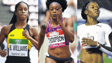 (L-R) BrianaWilliams, ElaineThompson-Herah and SherickaJackson to class at the national championships