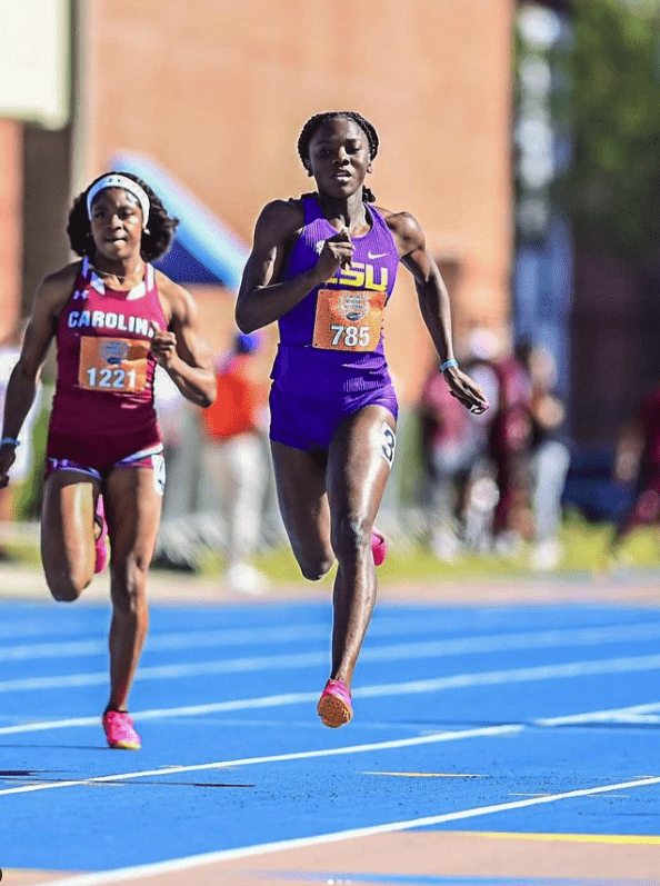 Brianna Lyston, from Jamaica, kicks off her 200m race with a remarkable start, for LSU University