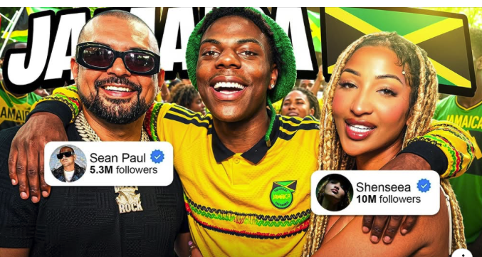 Ishowspeed along side Jamaica dancehall artists Sean Paul and Shensea 