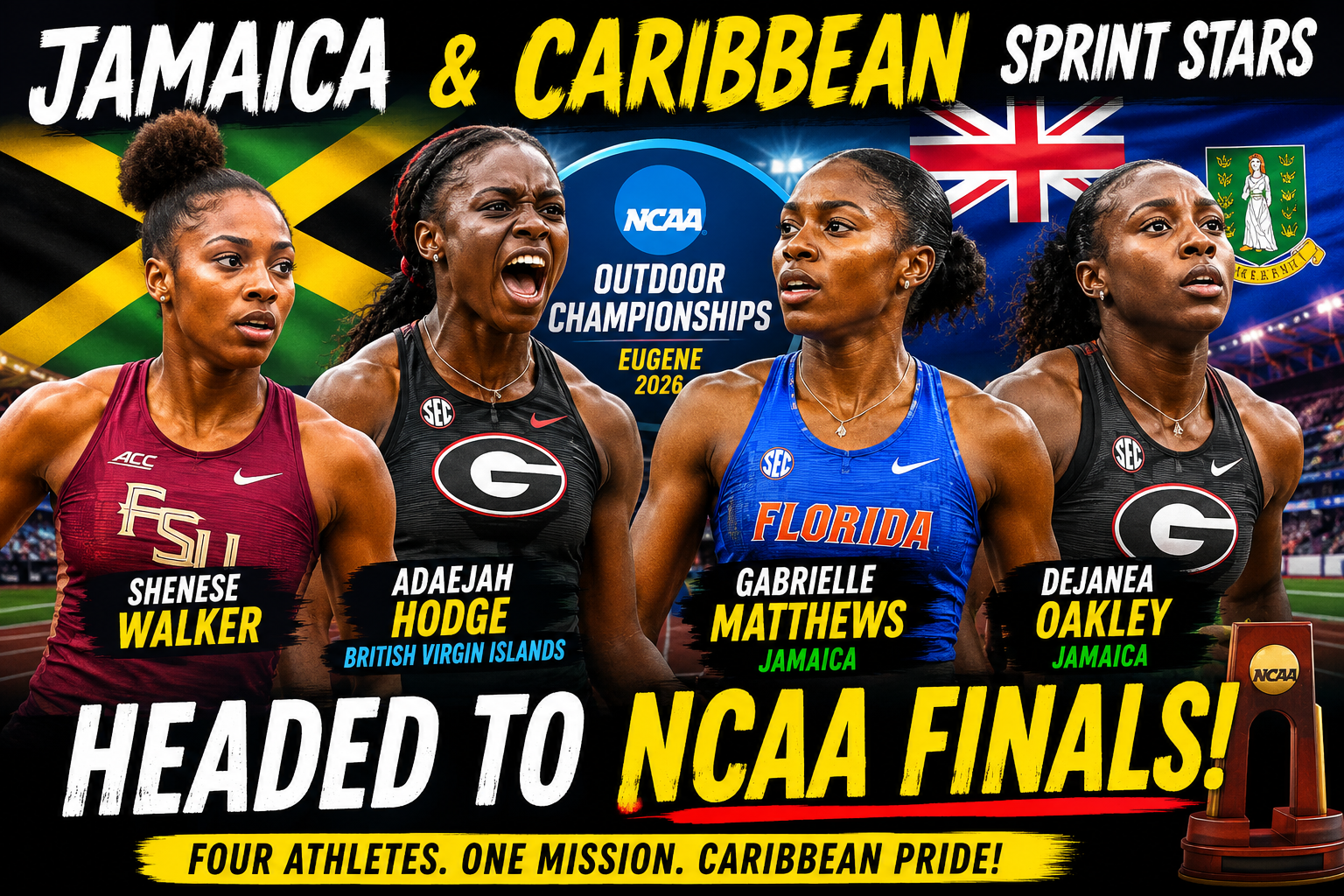 Jamaica and caribbean sprints stars headed to NCAA championships 2026