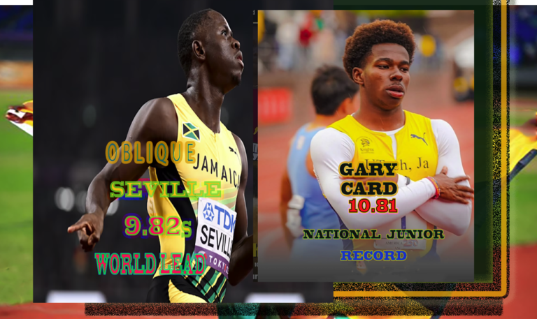 Obilque Seville 100m world lead and Gary Card 9.93 for second place and broke Jamaica junior record