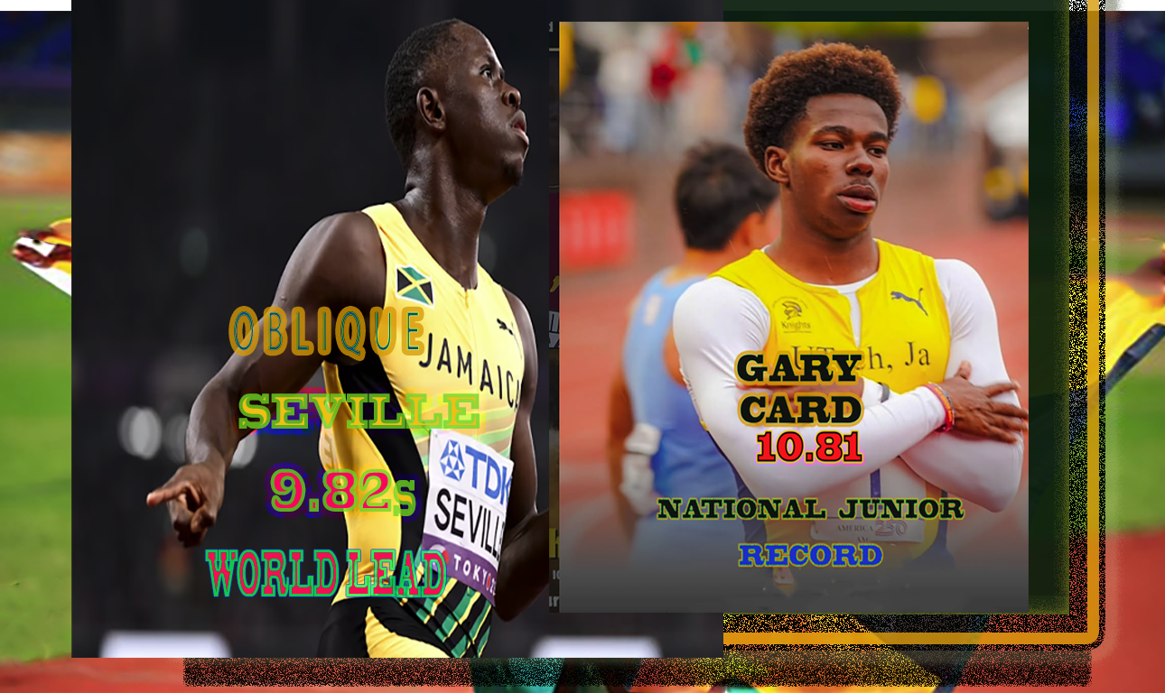 Obilque Seville 100m world lead and Gary Card 9.93 for second place and broke Jamaica junior record