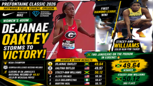 Dejanae Oakley makes history by winning her first diamond in the women's 400m at the prefontaine classic 2026