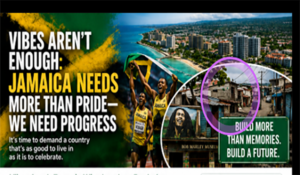 Editorial image representing Jamaican patriotism, culture, athletics, infrastructure and the need for greater national developm