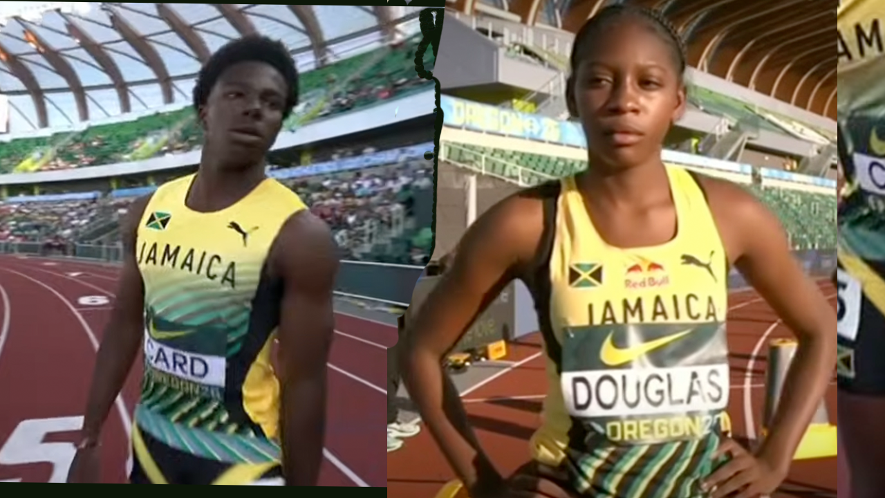 Jamaican-themed athletic cat representing Jamaica's 200m finalists at the World U20 Championships