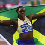 Tina Clayton of Jamaica celebrates after winning the women's 100m Diamond League Final in Brussels